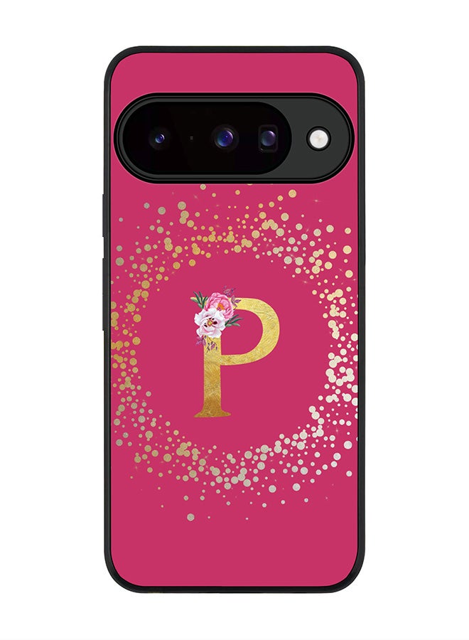 For Google Pixel 10 Case,Slim fit Camera Protection, Shockproof Thin Phone cover  - Custom Monogram Floral - P ( Deep Pink )